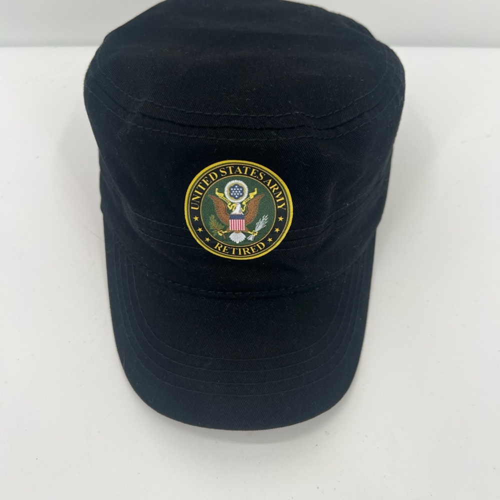 Black Military Cap Cadet Style with Emblem United States Army Retired
